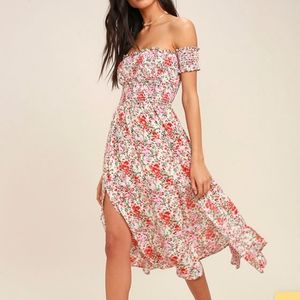Lulus cream floral off the shoulder dress